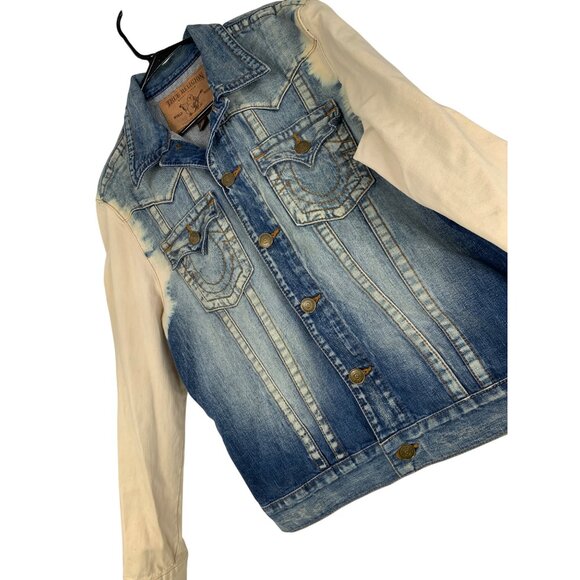 True Religion Jimmy Slim Fit Trucker Denim Jacket Bleached L  Mens  RV10314 - Picture 4 of 14